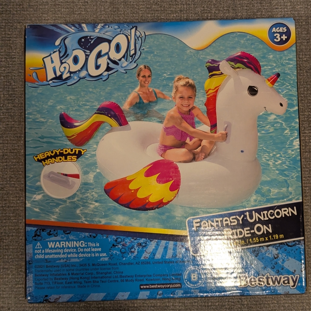 H2OGO!  Bestway Inflatable Fantasy Unicorn Pool Float Ride-On White New Sealed